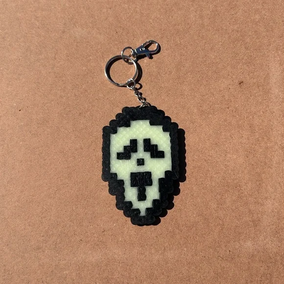 Art Glow In The Dark Ghost Face Perler Bead Keychain Poshmark